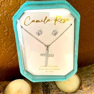 Cross Necklace and silver earrings